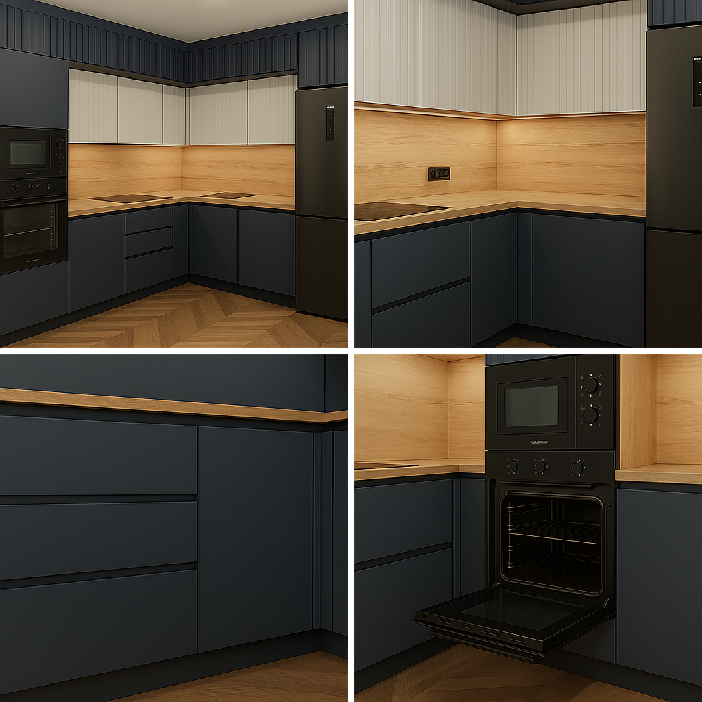 Кухня угловая лофт — Синий антрацит и серый